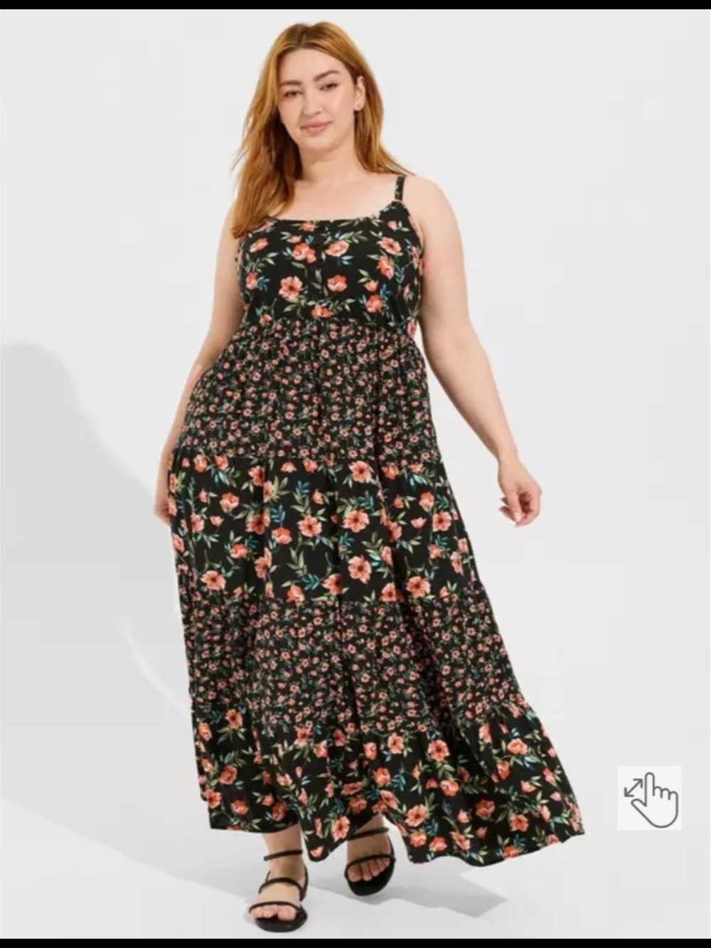 torrid Black Floral Tiered Maxi Dress with Coral Blooms
